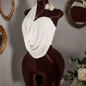 Elegant White Draped Mesh Women's Top